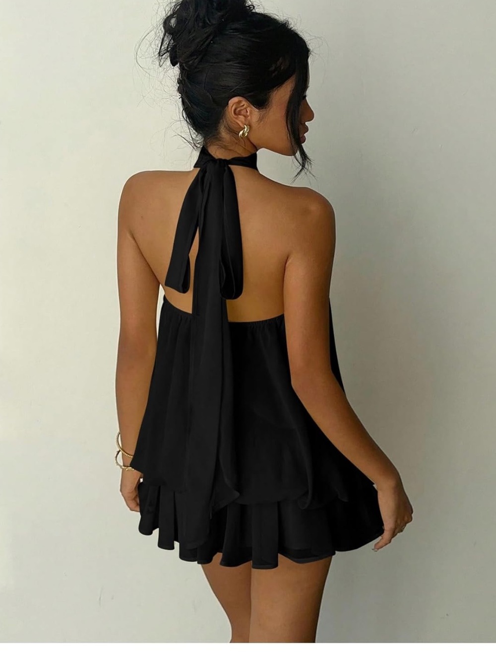 Verdusa Black Halter Romper with Blouson Bodice - Picture 3 of 10